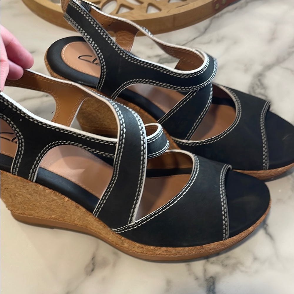 Clark Black Wedge Sandals